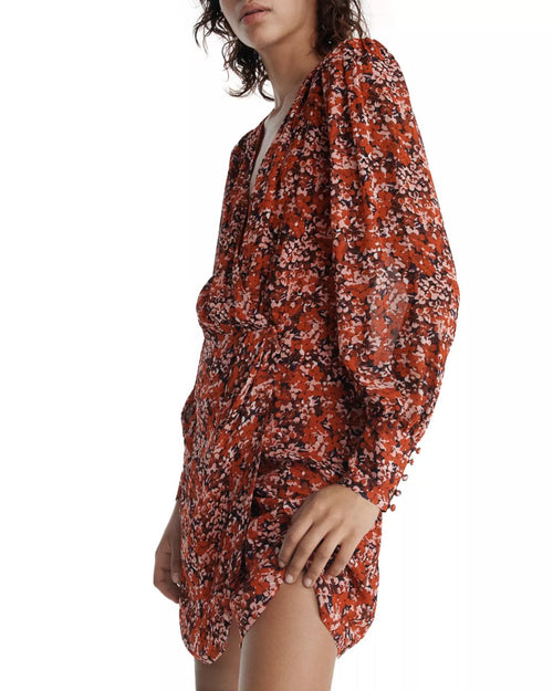 The Kooples Burning Flowers Mini Dress Size 1 (US S) Red Floral V-Neck NWT