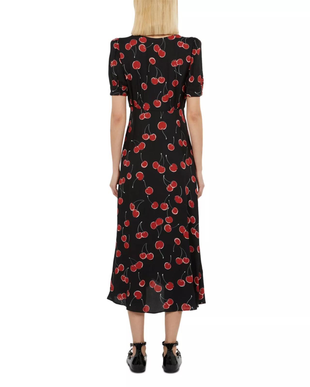 The Kooples Cherry Print Button Front Midi Dress US Size XS NWT MRSP $470