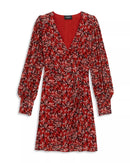 The Kooples Burning Flowers Mini Dress Size 1 (US S) Red Floral V-Neck NWT
