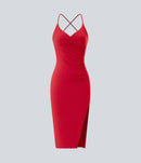 NWT Halara SoftlyZero Airy Crossover Ruched Lace Up Bodycon Dress Mars Red Small