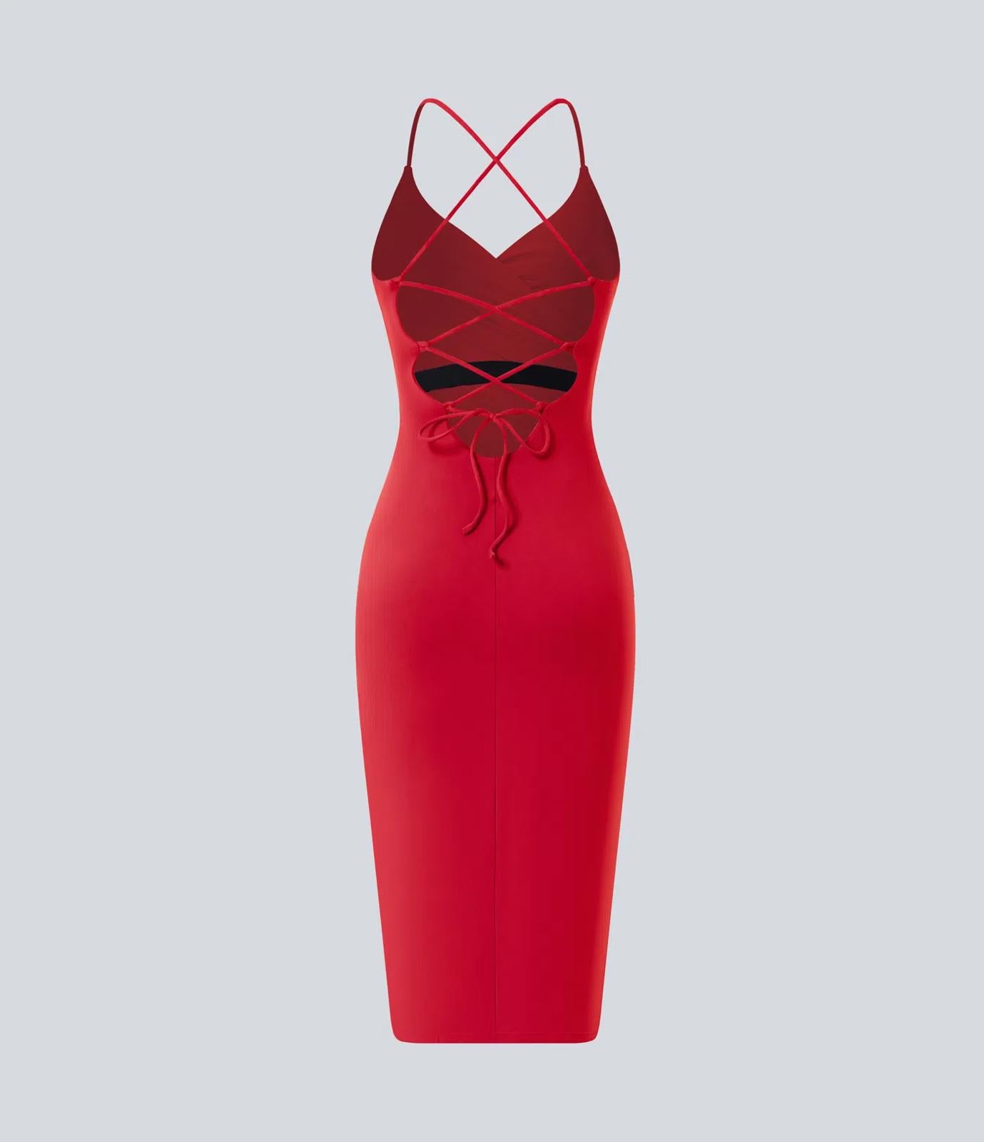 NWT Halara SoftlyZero Airy Crossover Ruched Lace Up Bodycon Dress Mars Red Small
