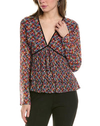 The Kooples Blazing Field Floral Tiered Top Size 0 (US XS) V-Neck NWT