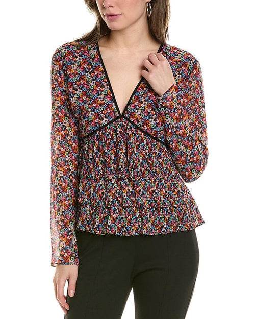 The Kooples Blazing Field Floral Tiered Top Size 0 (US XS) V-Neck NWT