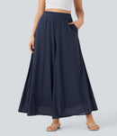 NWT Halara High Waist Mesh Overlay Wide Leg Pants Naval Academy Small