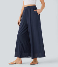 NWT Halara High Waist Mesh Overlay Wide Leg Pants Naval Academy Small