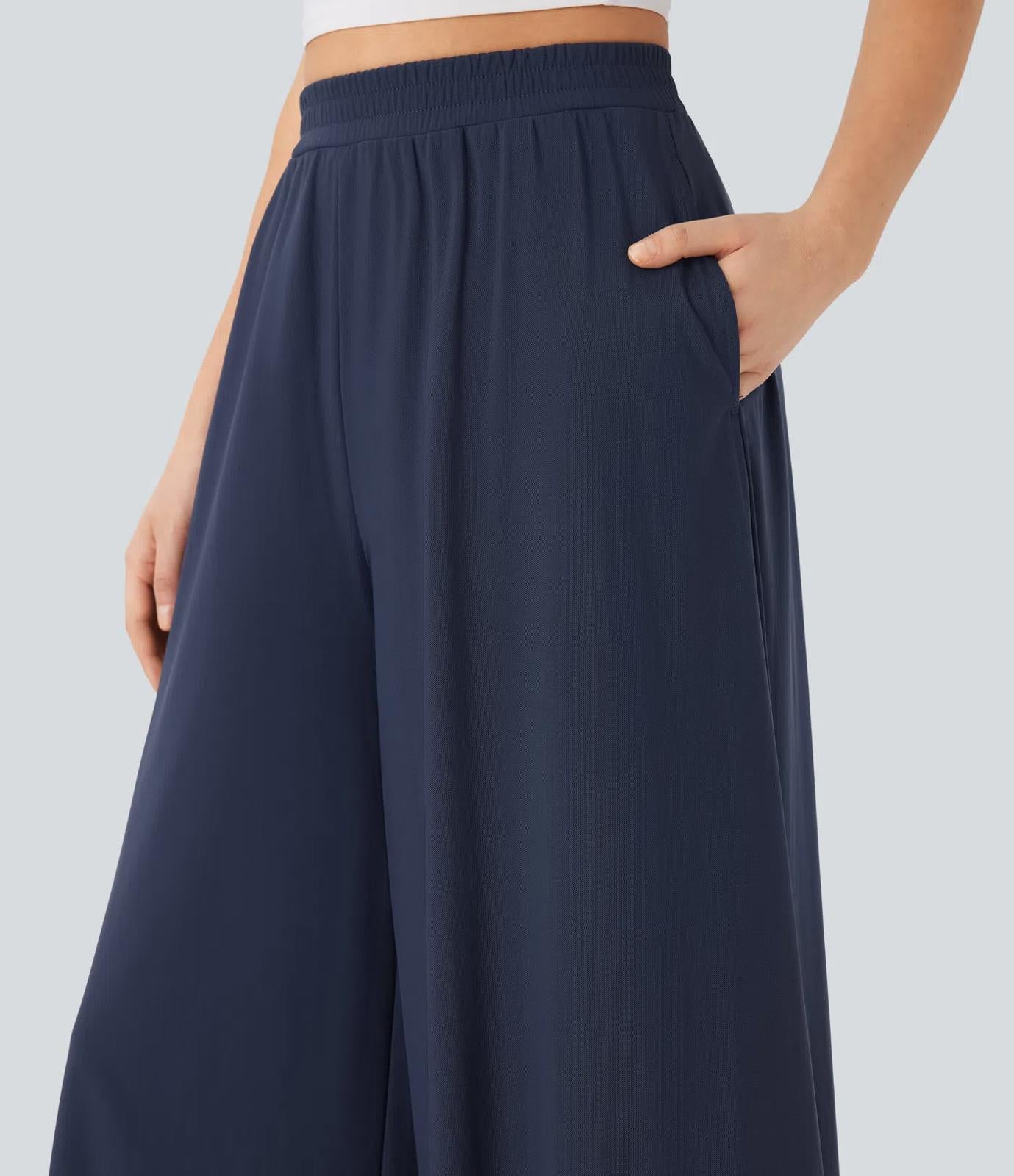 NWT Halara High Waist Mesh Overlay Wide Leg Pants Naval Academy Small