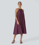 NWT Halara Breezeful Halter Tie Back Plissé Midi Dress Sleeveless Small