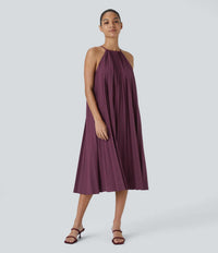 NWT Halara Breezeful Halter Tie Back Plissé Midi Dress Sleeveless Small
