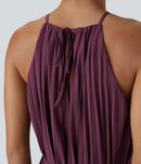 NWT Halara Breezeful Halter Tie Back Plissé Midi Dress Sleeveless Small
