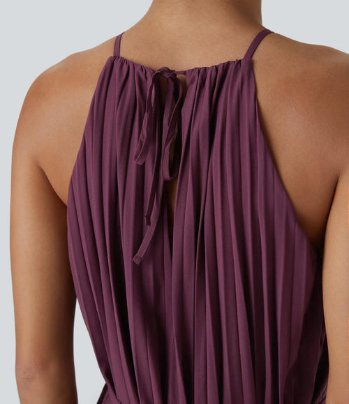 NWT Halara Breezeful Halter Tie Back Plissé Midi Dress Sleeveless Small