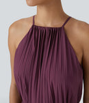 NWT Halara Breezeful Halter Tie Back Plissé Midi Dress Sleeveless Small
