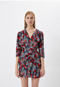 The Kooples Paisley Flowers Silk Mini Dress Size 1 (US S) Wrap V-Neck NWT