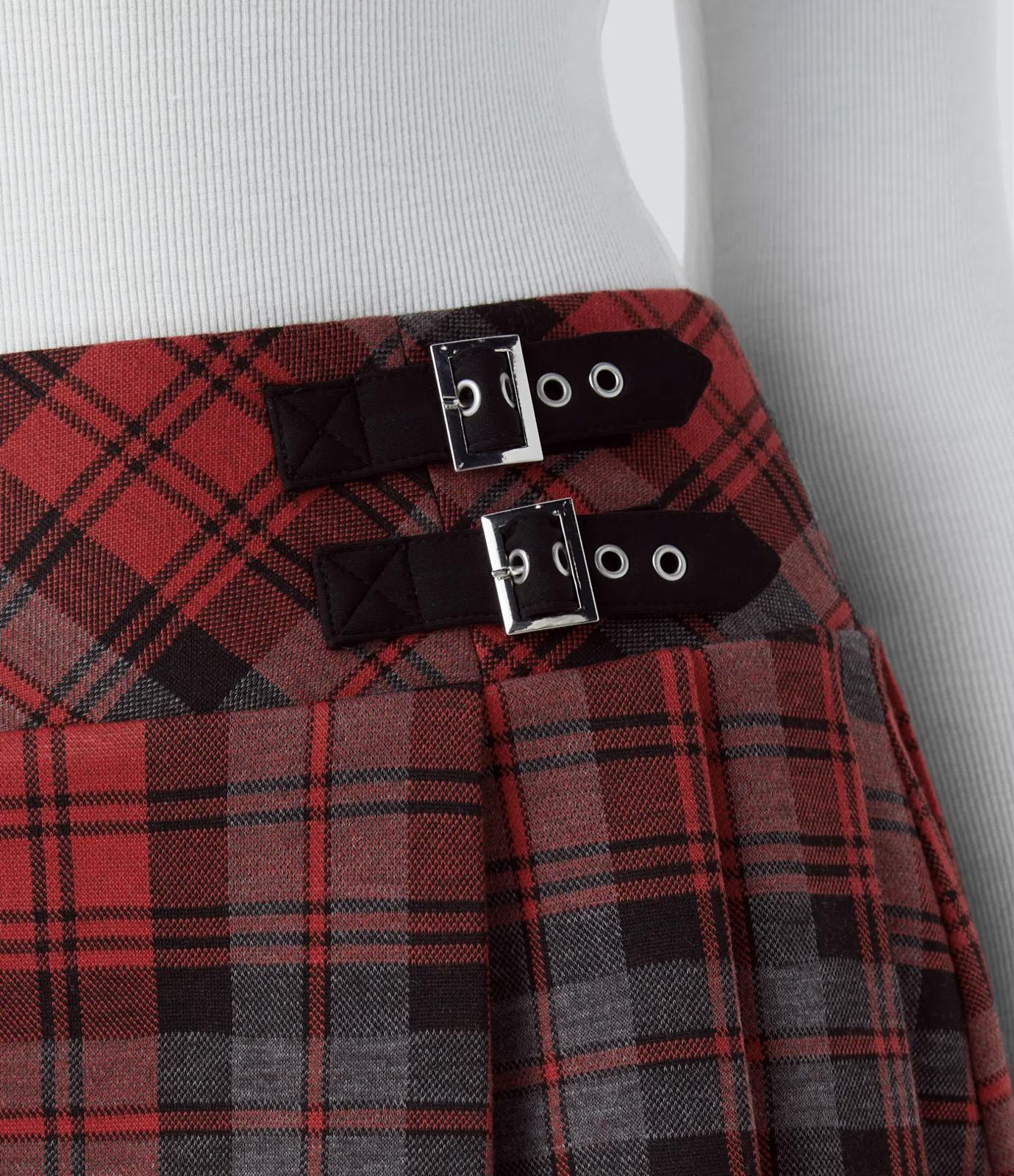 NWT Halara High Waisted Decorative Buckle 2-in-1 Plaid Pleated Mini Skirt - XS