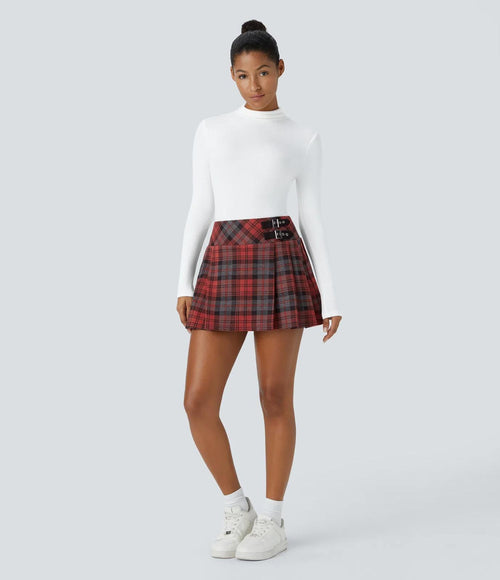 NWT Halara High Waisted Decorative Buckle 2-in-1 Plaid Pleated Mini Skirt - XS