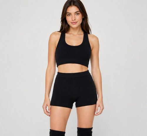 NWT Spiritual Gangster Drina Shortie Black Ribbed Knit Shorts XL