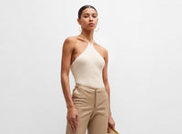 NWT LBLC THE LABEL Amelia Ribbed Halter Knit Top Ivory Size XS