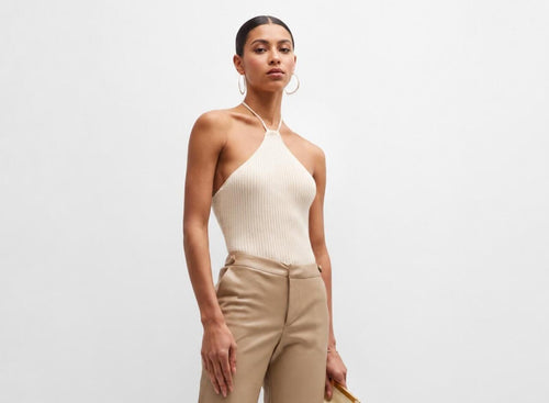 NWT LBLC THE LABEL Amelia Ribbed Halter Knit Top Ivory Size XS