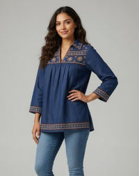 NWT Guadalupe Ellie Floral Denim Mini Dress Blue Size Small