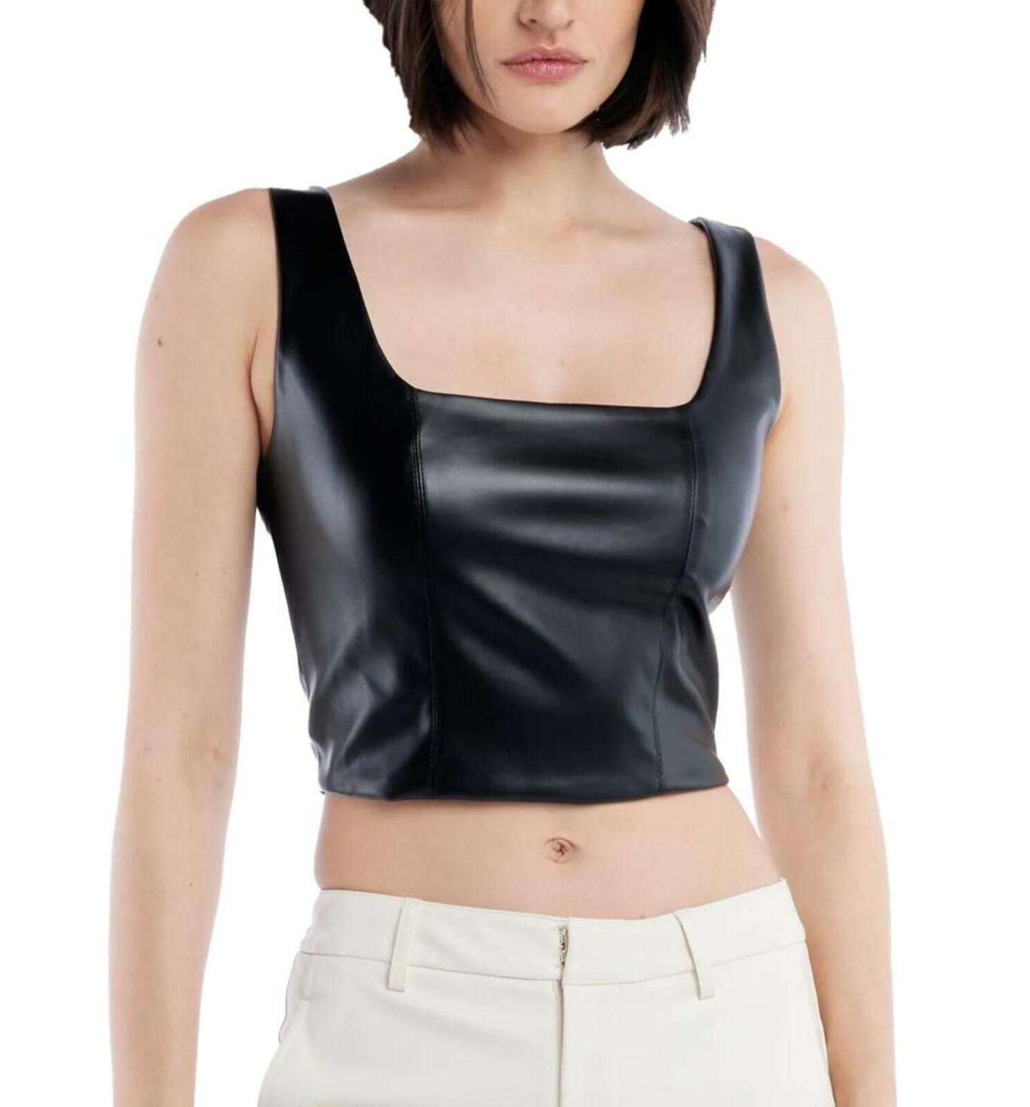 LBLC The Label Benny Faux Leather Bustier Top Black Size XS