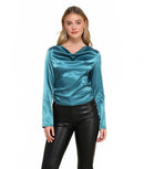 NWT Lulus Lovely Outing Teal Green Satin Cowl Neck Backless Top Size Small