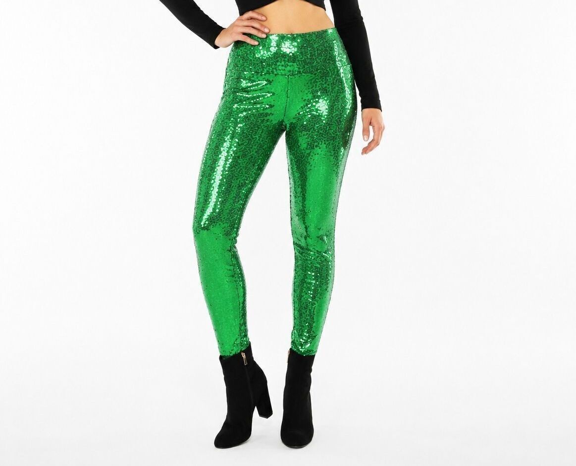 NWT Tipsy Elves Green Sequin High Waisted Leggings Size Large