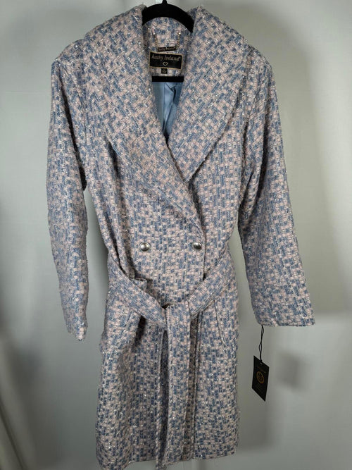 NWT Kathy Ireland Women's Metallic Plaid Belted Long Coat Size Medium