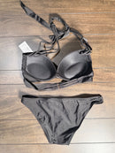 NWT CUPSHE Black Double Strap Strappy Two Piece Bikini Set Size Large