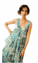 NWT Guadalupe Kiliman Blue Floral Tiered V-Neck Maxi Dress Size Small