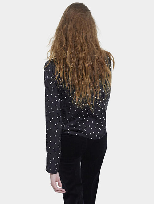 The Kooples Heart Print Tie Neck Blouse Size 0 (US XS) Black Sheer V-Neck NWT