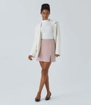 NWT Halara High Waisted 2-in-1 Houndstooth Mini Work Skirt Pink Sand Size M
