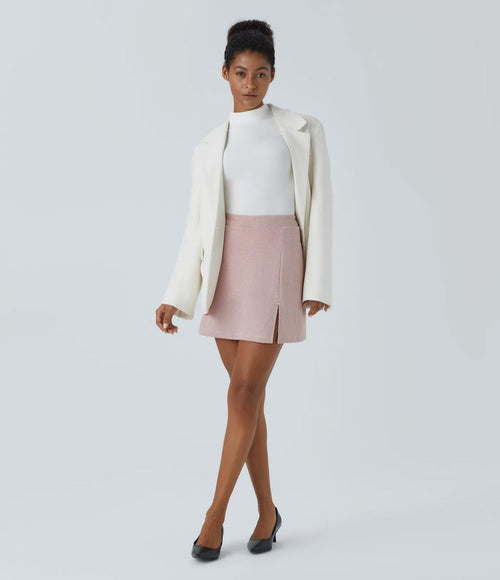 NWT Halara High Waisted 2-in-1 Houndstooth Mini Work Skirt Pink Sand Size M