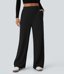 NWT Halara Ribbed Knit High Waisted Wide Leg Pants Black Size Small