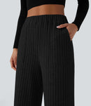 NWT Halara Ribbed Knit High Waisted Wide Leg Pants Black Size Small