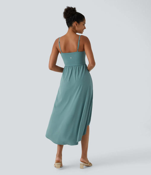 NWT Halara Breezeful High Low 2-Piece Pocket Midi Dress Stone Blue XS