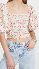 NWT Sokie Collective Floral Smocked Puff Sleeve Top Size Small