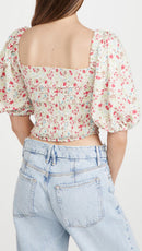 NWT Sokie Collective Floral Smocked Puff Sleeve Top Size Small
