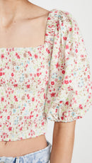 NWT Sokie Collective Floral Smocked Puff Sleeve Top Size Small