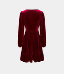 NWT Halara Deep V Neck Long Sleeve Ruffle Hem Velvet Mini Chill Dress Sangria XS