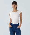 NWT Halara SoftlyZero™ Boat Neck Cap Sleeve Cropped T-Shirt-UPF50+ Size Large