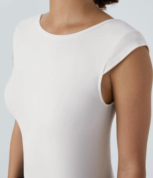 NWT Halara SoftlyZero™ Boat Neck Cap Sleeve Cropped T-Shirt-UPF50+ Size XL