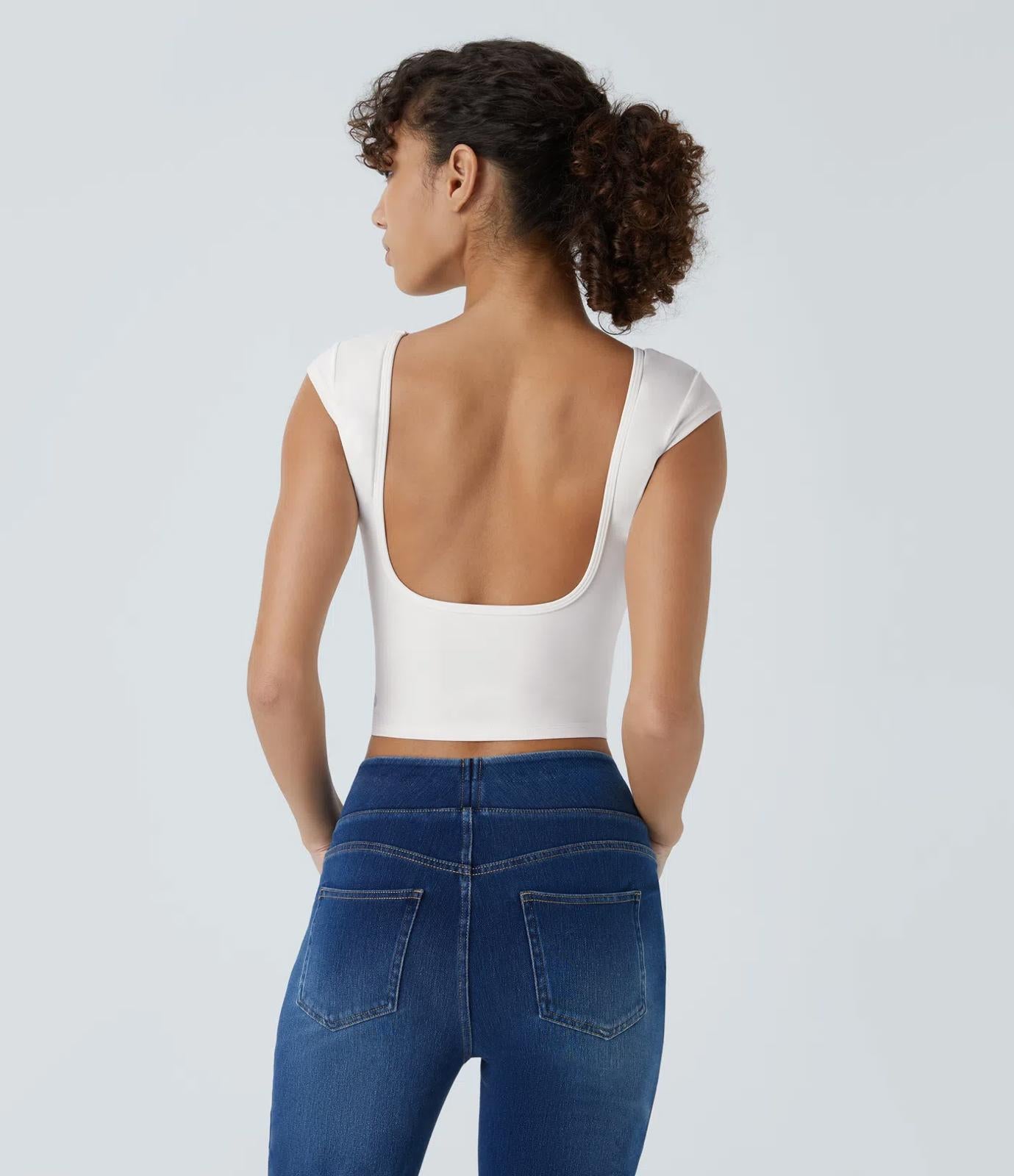 NWT Halara SoftlyZero™ Boat Neck Cap Sleeve Cropped T-Shirt-UPF50+ Size XL